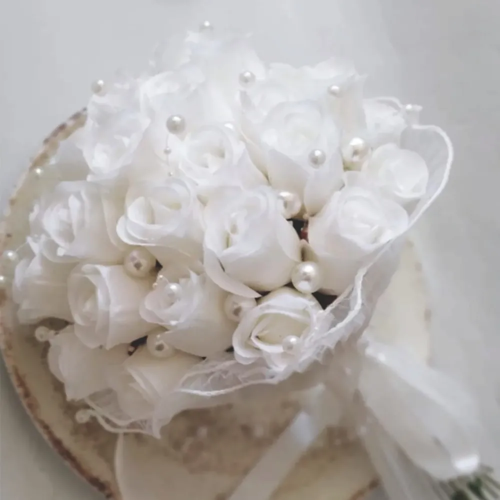 İncili Gonca Gül Gelin Buketi ve Yaka Çiçeği